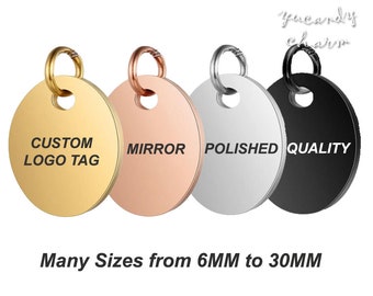30pcs High Quality Mirror Polished Stainless Steel Custom Logo Jewelry Tags Round Sequin Charms Personalized Laser Engraving White Rose Gold