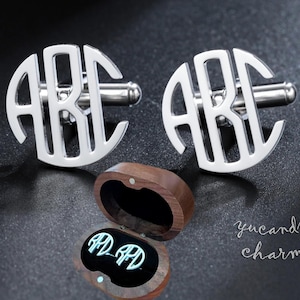 Gemelos personalizados con iniciales y monograma de sello de EE. UU., gemelos de bloque de 3 letras, nombre del novio, mejor regalo para el Día del Padre, padrinos de boda