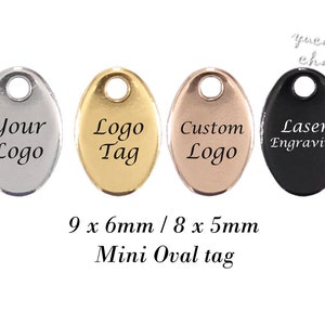 50pcs 9x6mm / 8x5mm Custom Logo Quality Polished Jewelry Oval Bar Tags mini charms Stainless Steel Personalized Laser Engraving Gold Black