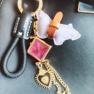 Vintage Watch Keychain Bag Charm - Butterfly Heart Star Charms - Gold Chain Purse Accessory - Cute Key Holder Bag Chain Gift for Her