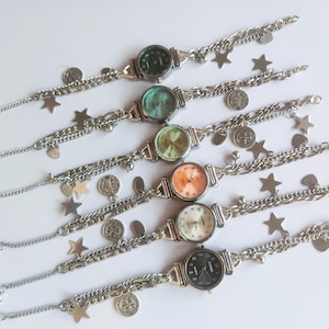 Pulsera de reloj con dijes de plata, pulsera con dijes decorativos, pulsera de cadena, regalo para ella