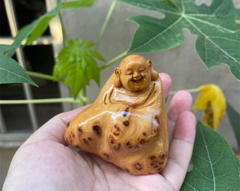 Handcrafted Wooden Buddha Sculpture Artisanal Wood Carved Mini Buddha Statue Unique Hand-Carved Wooden Buddha Figurine