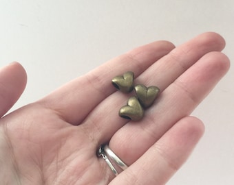 50 Antiqued Brass Heart Beads - Heart Pendant Charms