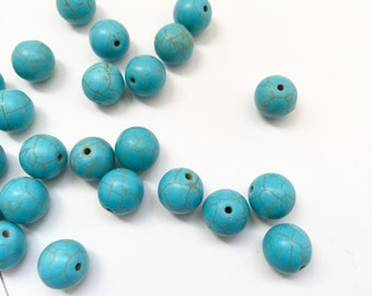 50 Loose Beads- 12mm Turquoise Howlite Gemstone Beads - Blue Beads - Man Made Turquoise Synthetic