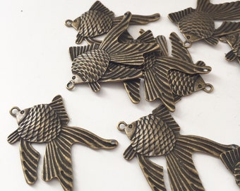 5 Brass Goldfish Charms Fish Pendants