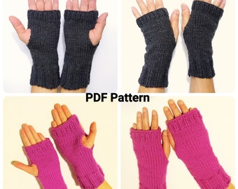 Knitting Pattern (PDF) - Simple, Quick and Easy Knit Fingerless Mittens (for him and for her)