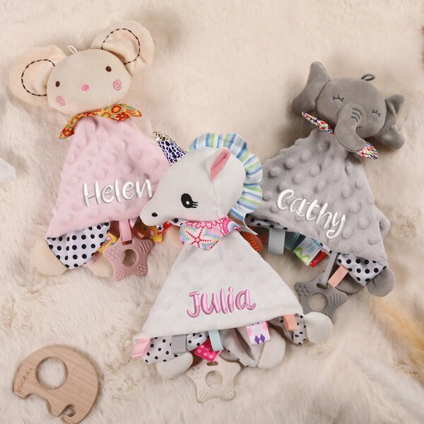 Baby Lovey personalizzato, trapunta per bebè personalizzata, coperta per bebè con nome ricamato, coperta per succhietto per bebè, coperta di sicurezza, trapunta per coniglietto animale