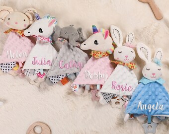 Personalized Baby Lovey, Custom Baby Comforter, Embroidered Name Baby Blanket, Baby Soother Blanket, Security Blanket,Animal Bunny Comforter