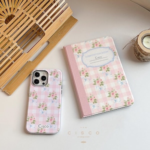 Pink Composition Notebook Custom iPad Case with Pen Slot,  Clear iPad Cover, For iPad 9/8/2019-22, iPad Mini, iPad Pro 12.9'', iPad Air 4/5