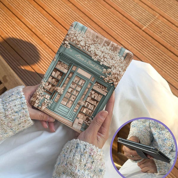 Bookstore Kindle Paperwhite 12th with Hand Strap, Cozy Floral Bookshop Cover, Personalized Gift for Book Lovers, Fits Paperwhite, Oasis,Kobo