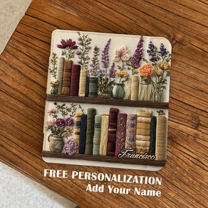 Free Personalized Floral Bookshelf Embroidery Kindle Case, Custom Name Vintage Library E-Reader Cover, Cute Bookish Embroidered Protective Case for Kindle/Kobo, Gift for Readers