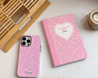 Kawaii Heart Composition Book iPad Case for iPad 10 iPad Case iPad 2021 iPad Air 5 Case iPad Pro 11 12.9 inch Case iPad Mini 6 iPad Sleeve