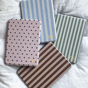 Personalized Kindle Case, Retro Stripe & Polka Dot Kindle Cover, Clear Magnetic Back for Paperwhite 12th 7", Kindle 2024, Book Lover Gift