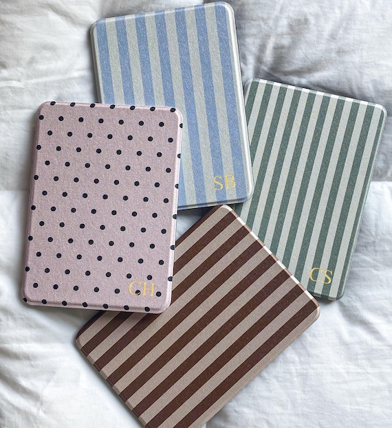 Personalized Kindle Case, Retro Stripe & Polka Dot Kindle Cover, Clear Magnetic Back for Paperwhite 12th 7", Kindle 2024, Book Lover Gift