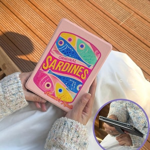 Custodia Kindle trasparente con motivo retrò a scatola di sardine, copertina personalizzata colorata e vintage per Paperwhite, Oasis, Scribe e Kobo - Regalo originale per i lettori