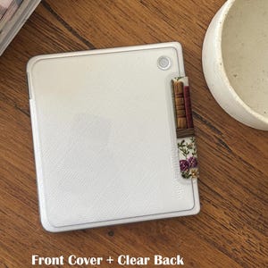 Clear Back Embroidered Floral Bookshelf Kindle Case, Transparent E-Reader Cover to Show Off Stickers, Customizable Embroidery Protective Case for Kobo Clara/Kindle