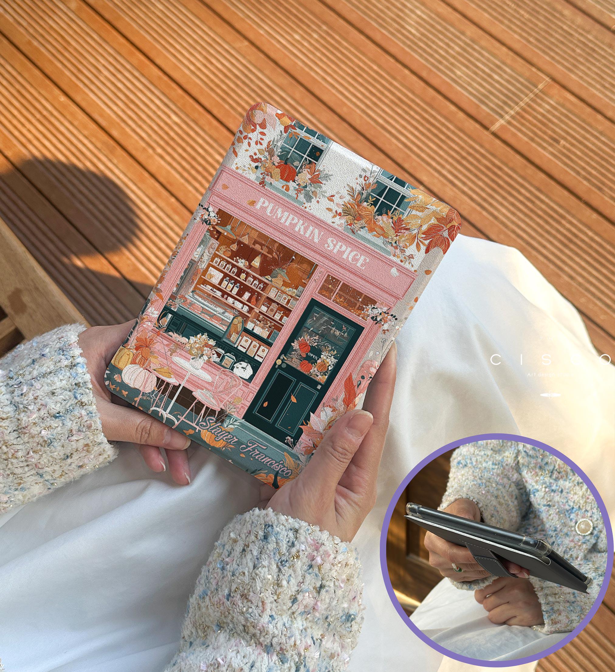 Pumpkin Spice Kindle Case - Autumn Café Bookstore Cover, Fall Theme Kindle Paperwhite Case Cozy Reading Gift for Book Lovers Fits Oasis Kobo