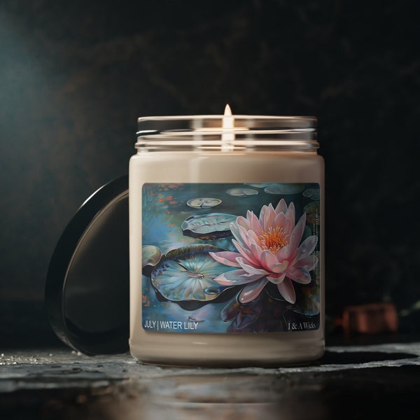 Geburtsblume Juli Seerose Geburtstagsgeschenk personalisiertes Geschenk Geschenk für sie Geschenk für Frau Geschenk für ihn Kerze Wohnkultur Botanik
