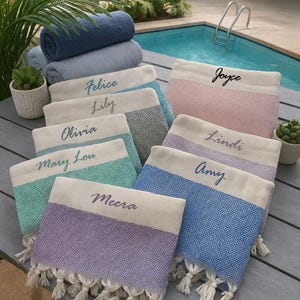 Personalized Beach Towel Bridesmaid Gifts Wedding day gift Gift for Her Housewarming Gift Turkish Towel Personalized Gift Bridal Shower Gift