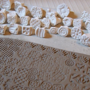 Bisque Pottery Stamps: Textured Clay Imprints, Handmade Stoneware (Set of 15)