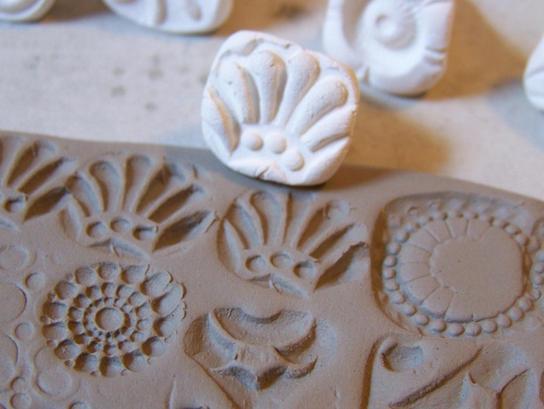 Handmade Clay Stamps Textural Stamp Pattern Tool for pottery, polymer, PMC, play doh, fondant and more PLEASE read listing description image 1