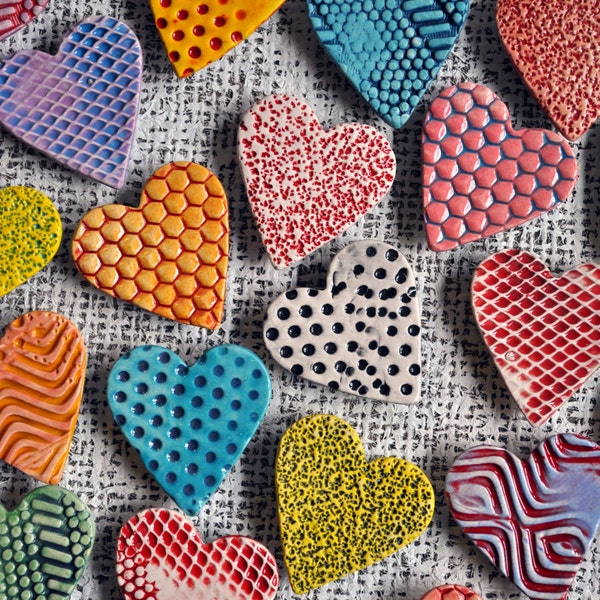 Colorful Hearts- Ceramic Heart Magnets-Stocking Stuffers