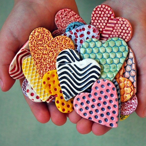 Colorful Hearts- Ceramic Heart Magnets- Valentine Magnets