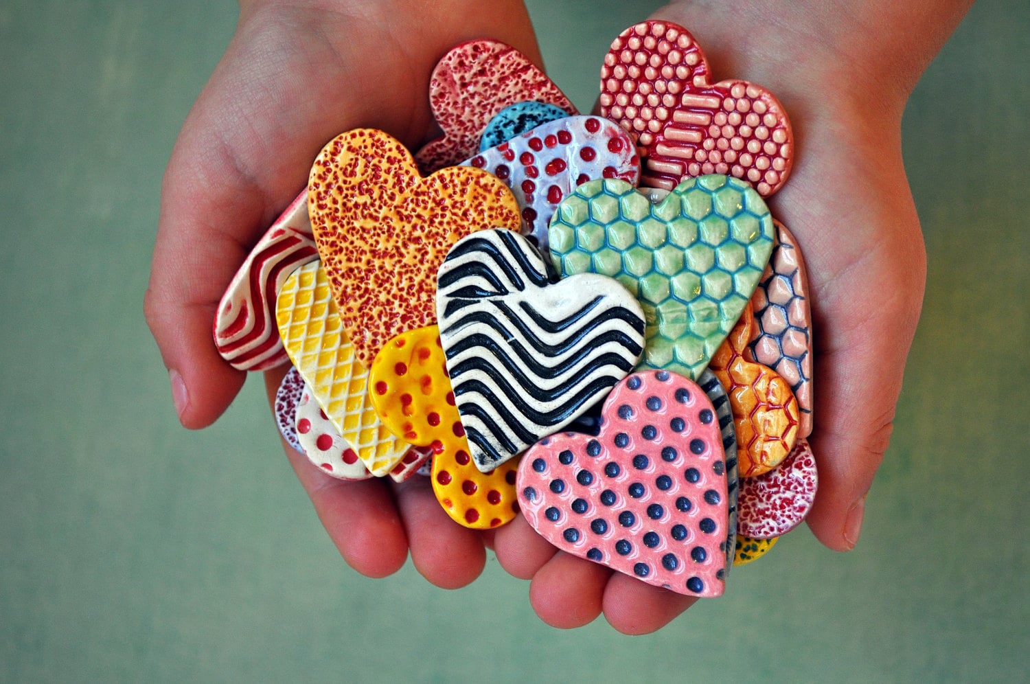 Colorful Hearts Ceramic Heart Valentine Etsy