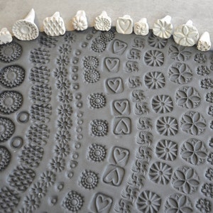 Handmade Pottery Stamps: Bisqued Stoneware Clay Texture Stamps, Set of 15