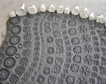 Handmade Pottery Stamps: Bisqued Stoneware Clay Texture Stamps, Set of 15