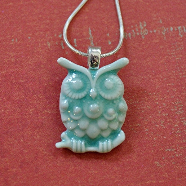 Owl Baby Necklace - porcelain owlet in soft celadon