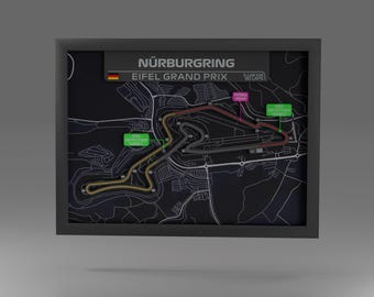Framed Nurburgring 3D Printed Track Art: Formula 1 Motorsport Gift (16”x12”)