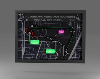 Autódromo Hermanos Rodríguez 3D-Printed Framed Track Art 16”x12”