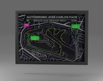 Interlagos F1 Track Art – Framed 3D Print, Brazilian Grand Prix (16x12)