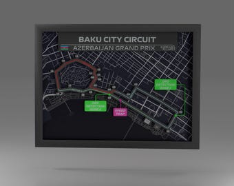 Baku City Circuit - 3D Printed  - 2025 -  F1 Gift Idea - Formula 1 Circuit Framed Art - Street Motorsport Gift