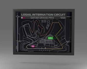 Framed Losail International Circuit Art – 3D Printed F1 Track 16”x12”