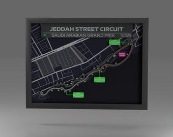 Jeddah F1 Street Circuit 3D-Printed Framed Art (16"x12")