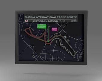Suzuka F1 Track Art: 3D Printed Japanese Grand Prix Circuit (16"x12")