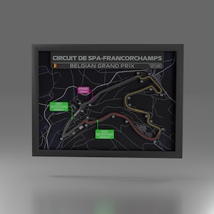 Circuit de Spa-Francorchamps - Impression 3D - 2025 - Idée cadeau F1 - Cadre encadré de circuit de Formule 1 - Cadeau sport automobile de rue
