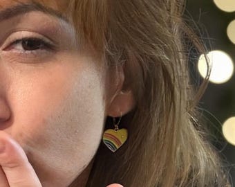 Retro Rainbow Heart Earrings | Lightweight Pride Dangles | Handmade Hypoallergenic Stainless Steel Earrings | Cute Colorful Festival Jewelry