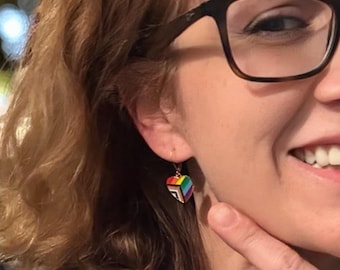 LGBT Pride Heart Earrings |Handmade Rainbow Dangle Earrings | Lightweight Gay Pride Jewelry | Stainless Steel | Queer Gift | You Are Loved