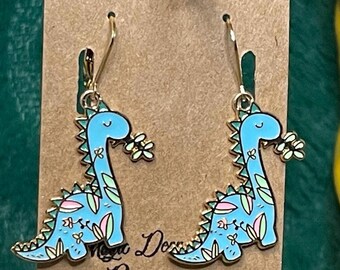 Metal Dinosaur Earring | Playful Gold Charm Jewelry | Science Nerd Teacher Gift | Quirky Whimsical Dino for Kids | Weird Girl Vibe Geek Chic