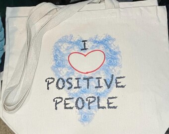 Positive Vibes Tote Bag | Cute Messenger Bag with Original Artwork | Bookstore & Coffee Shop Aesthetic Bag | Friendly Upbeat Gift
