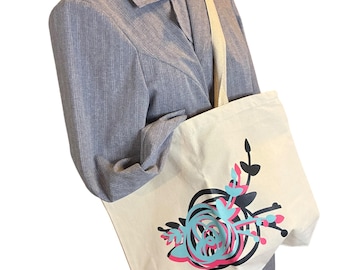 Nature Lover Tote Bag & Messenger Bag, Wildflower Forest Bag, Botanical Tree, Cottagecore Floral Book Bag, Hiking Market Bag, Eco Canvas