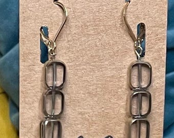 Sparkly Bead Dangle Earring | Minimalist Statement Jewelry for Her | Lightweight Hypoallergenic Jewelry | Gold Trim Window Beads | Cube Bead