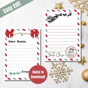 Carta a Papá Noel, cartas de Papá Noel, descarga instantánea de Canva imprimible, actividad navideña divertida para niños, Papá Noel festivo, Polo Norte