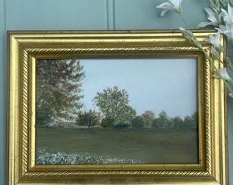 Original acrylic vintage style landscape in sweet vintage frame   - ‘Little pastures  '  size  - 8 x 6