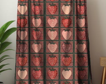 Velveteen Strawberry Granny Square Blanket, Cottagecore Throw