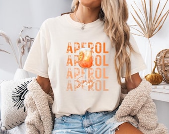 Camiseta gráfica de Aperol Spritz, camisa de colores cómodos, camisa de cóctel de verano
