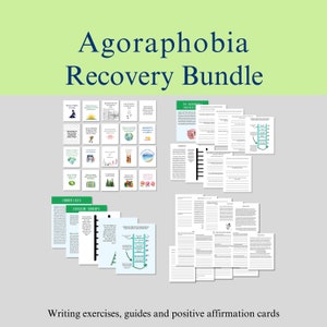 以下が含まれることがあります： 広場恐怖症の回復のための印刷可能なリソースのセット。このセットには、ライティングエクササイズ、ガイド、肯定的なアファメーションカードが含まれています。カードには、カラフルなイラストとインスピレーションを与える引用が掲載されています。
